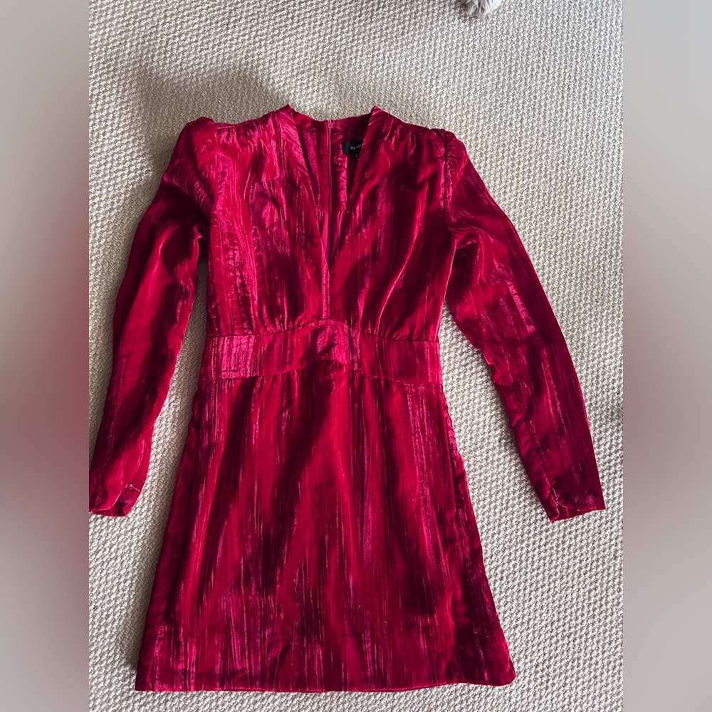ME+EM Vibrant Red Crushed Velvet Dress. NWOT